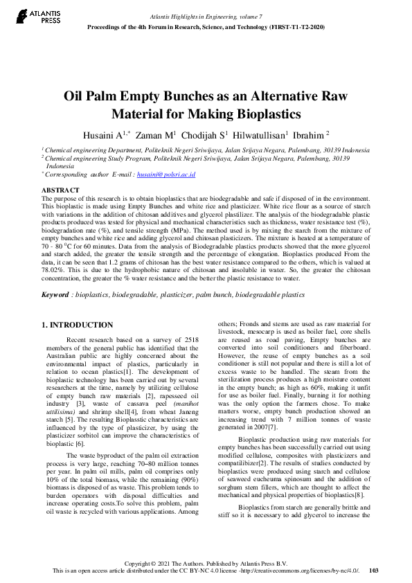 (PDF) Oil Palm Empty Bunches as an Alternative Raw Material for Making ...