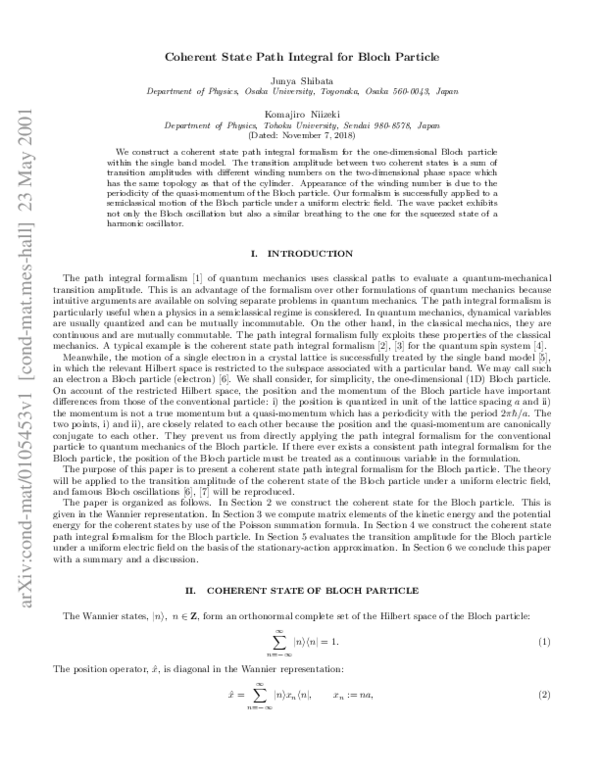 (PDF) Coherent state path integral for the Bloch particle