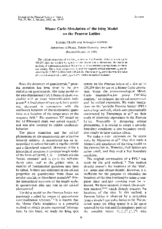 (PDF) Monte Carlo Simulation of the Ising Model on the Penrose Lattice