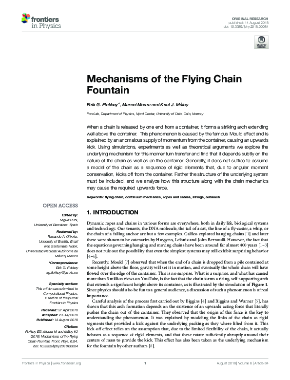 (PDF) Mechanisms of the Flying Chain Fountain