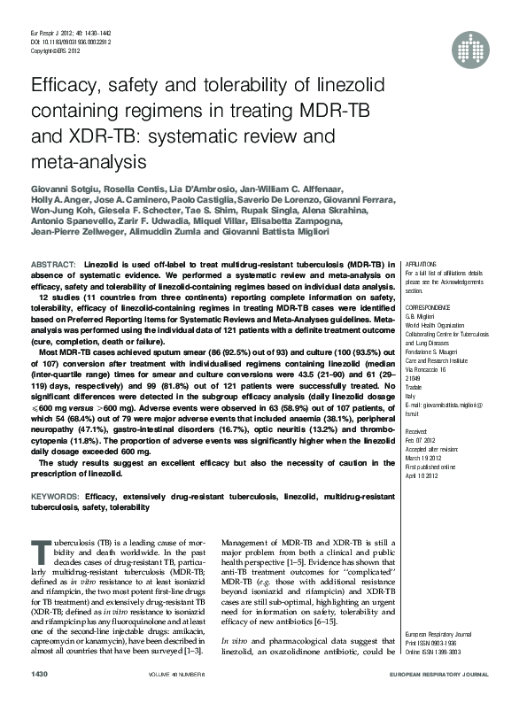 (PDF) Efficacy, safety and tolerability of linezolid containing ...