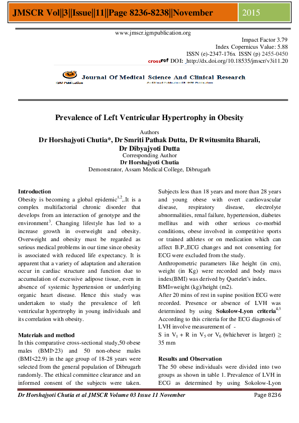 (PDF) Prevalence of Left Ventricular Hypertrophy in Obesity