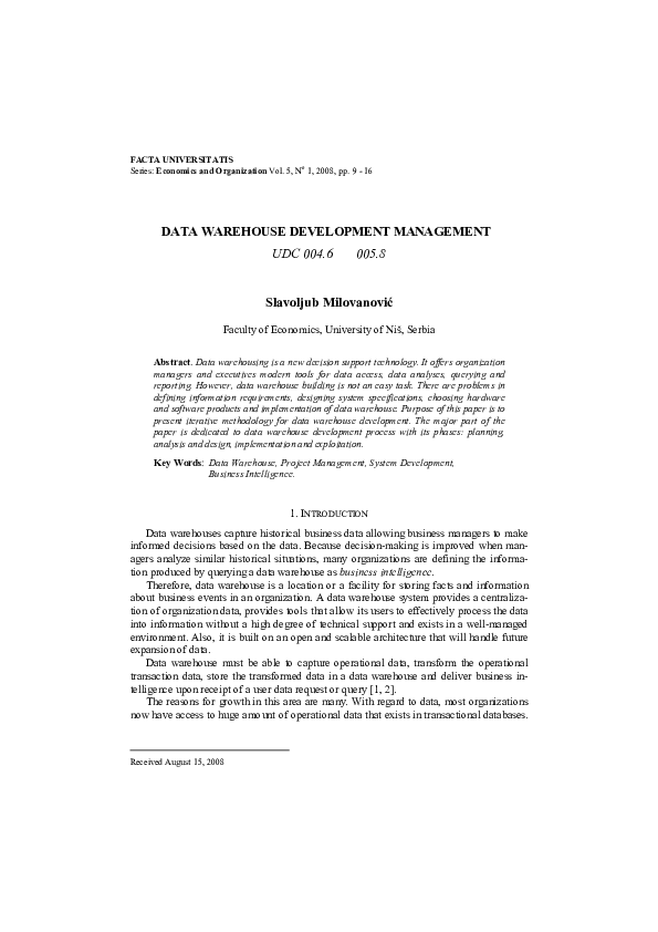 (PDF) Data Warehouse - Process to Develop
