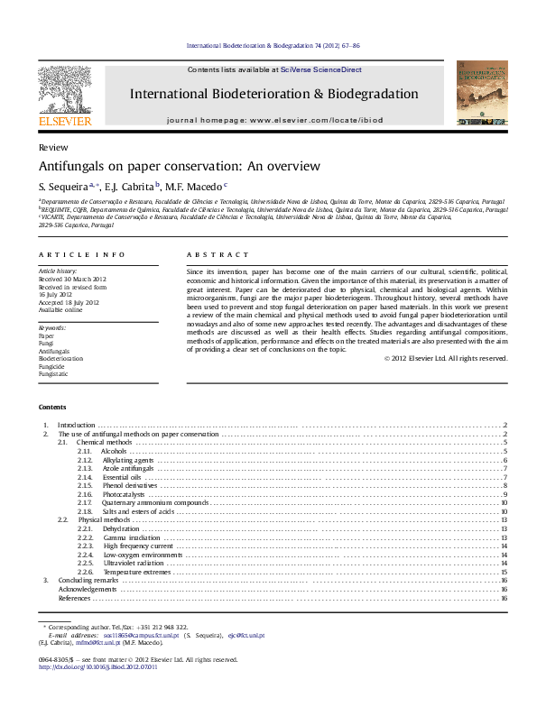 (PDF) Antifungals on paper conservation: An overview