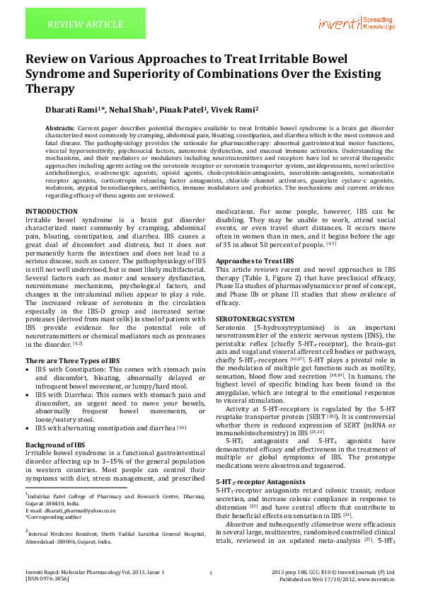 (PDF) Review on Various Approaches to Treat Irritable Bowel Syndrome ...