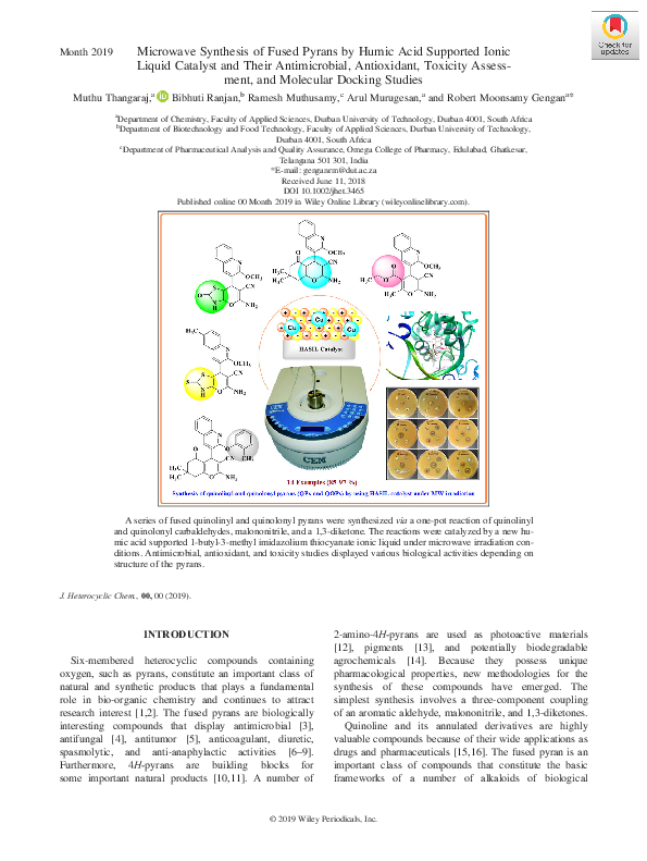 (PDF) Microwave Synthesis of Fused Pyrans by Humic Acid Supported Ionic ...