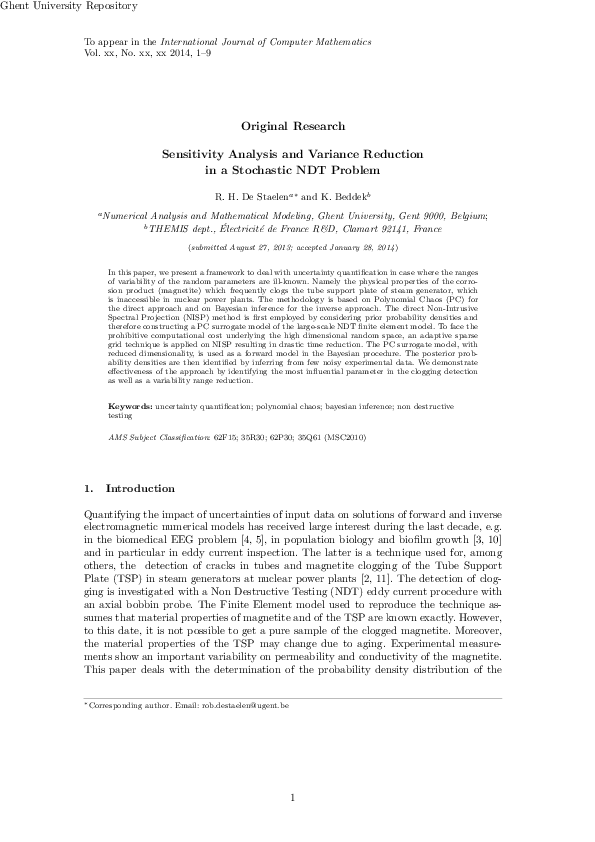 (PDF) Sensitivity analysis and variance reduction in a stochastic non ...