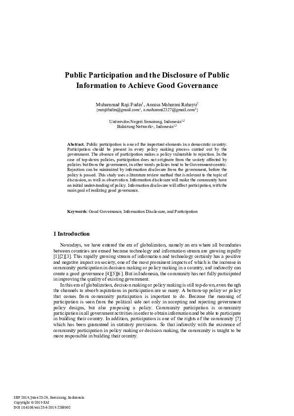 (PDF) Public Participation and the Disclosure of Public Information to ...