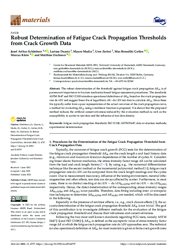 (PDF) Robust Determination of Fatigue Crack Propagation Thresholds from ...