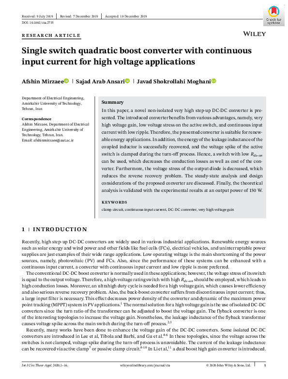 (PDF) Single switch quadratic boost converter with continuous input ...