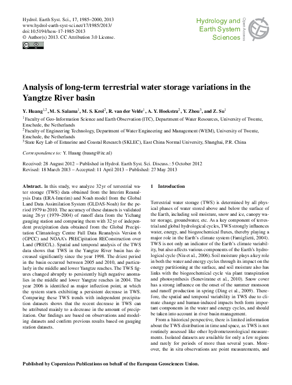 (PDF) Analysis of long-term terrestrial water storage variations in the ...