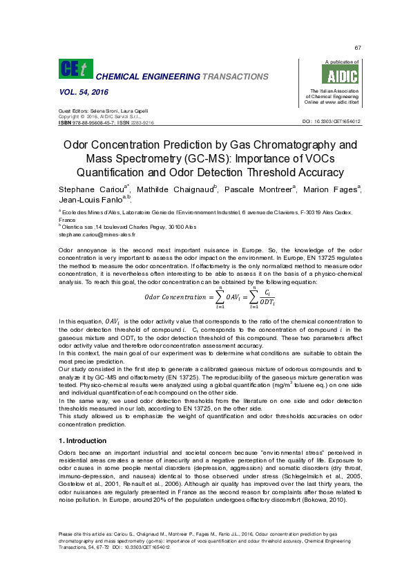 (PDF) Odor Concentration Prediction by Gas Chromatography and Mass ...