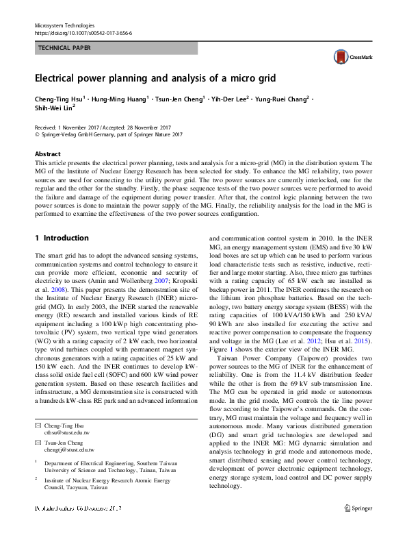 (PDF) Electrical power planning and analysis of a micro grid