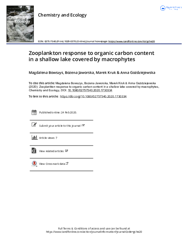 (PDF) Zooplankton response to organic carbon content in a shallow lake ...