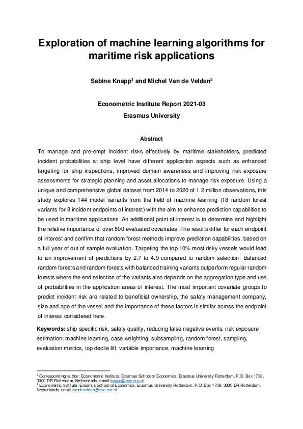 (PDF) Exploration of machine learning algorithms for maritime risk ...