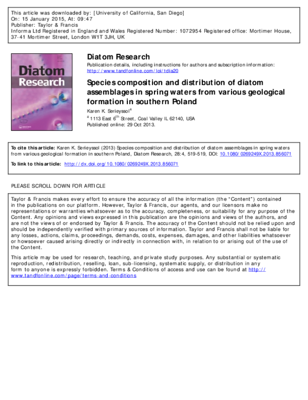 (PDF) Species composition and distribution of diatom assemblages in ...