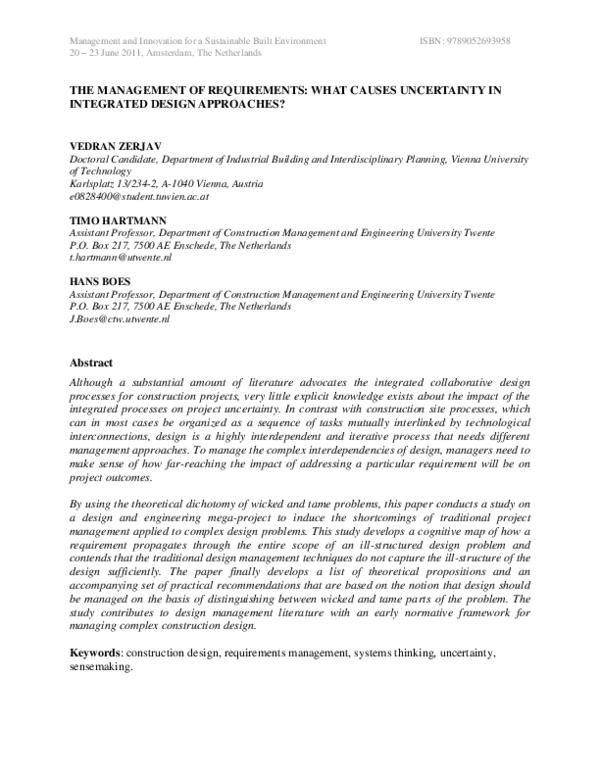 (PDF) The management requirements : what causes uncertainty in ...