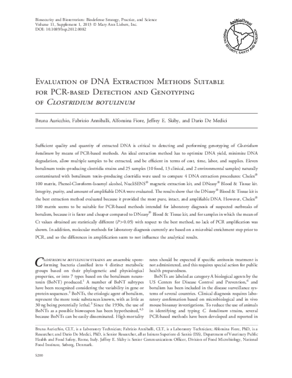 (PDF) Evaluation of DNA Extraction Methods Suitable for PCR-based ...