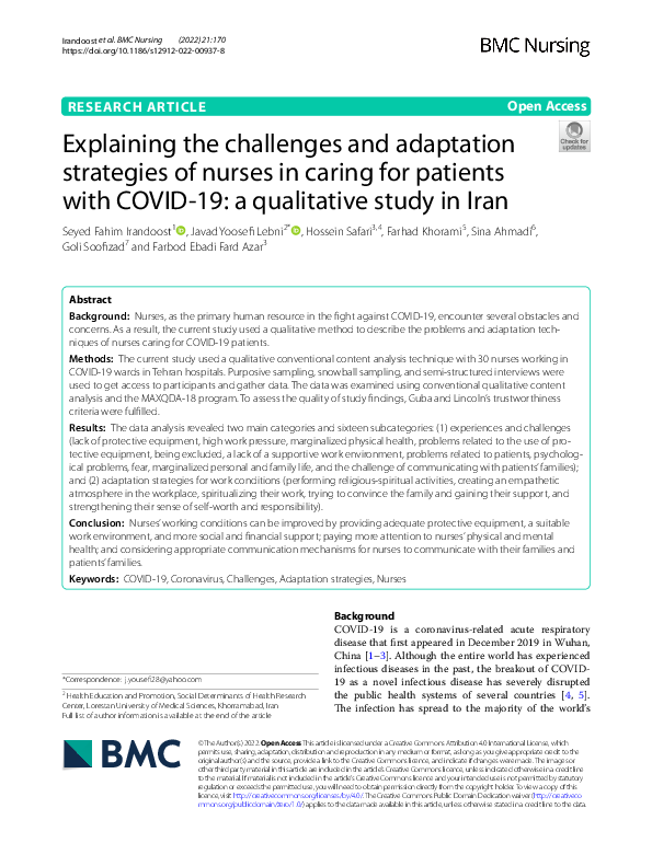 (PDF) Explaining the challenges and adaptation strategies of nurses in ...