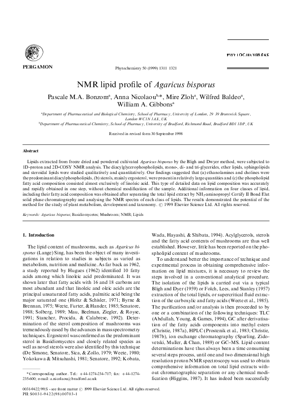 (PDF) NMR lipid profile of Agaricus bisporus Pascale Bonzom