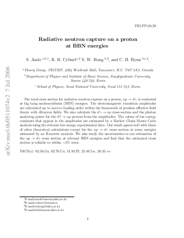 (PDF) Radiative neutron capture on a proton at big-bang nucleosynthesis ...