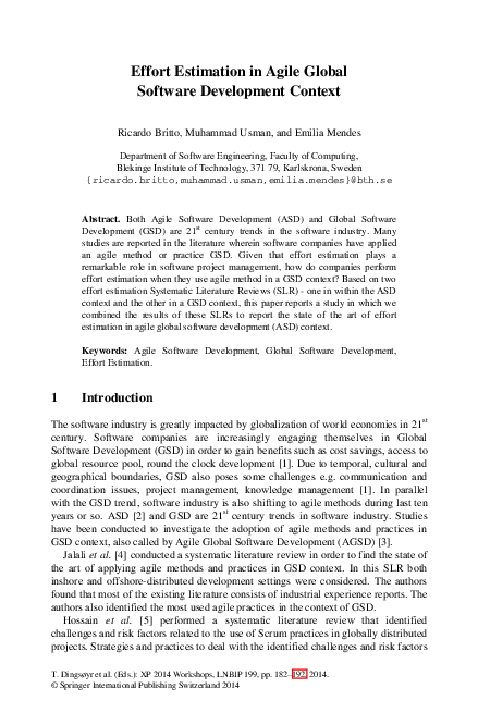 (PDF) Effort Estimation in Agile Global Software Development Context