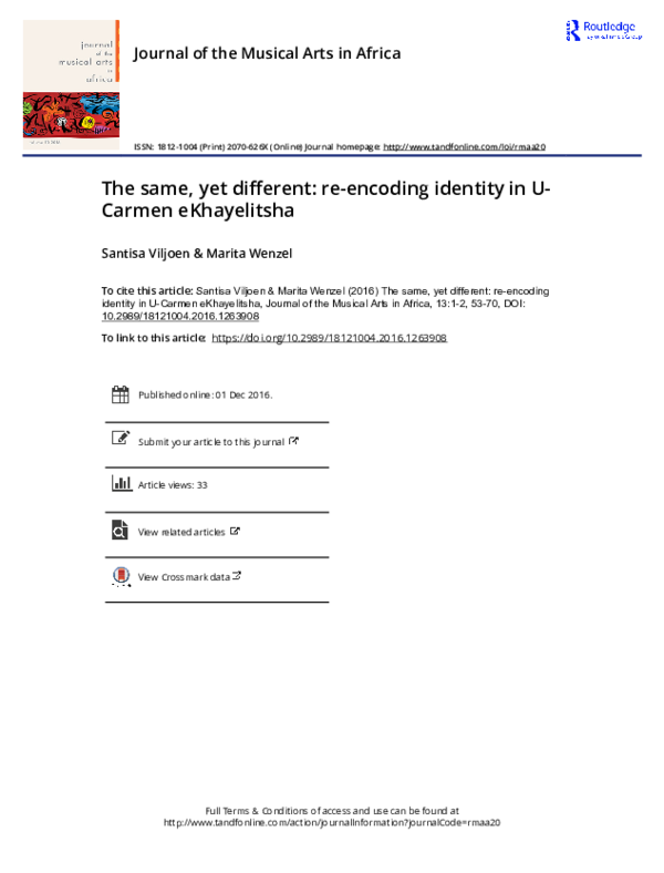 (PDF) The same, yet different: re-encoding identity inU-Carmen eKhayelitsha