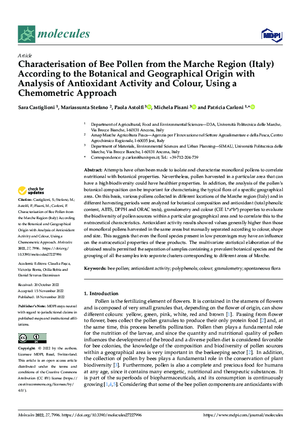 (PDF) Characterisation of Bee Pollen from the Marche Region (Italy ...
