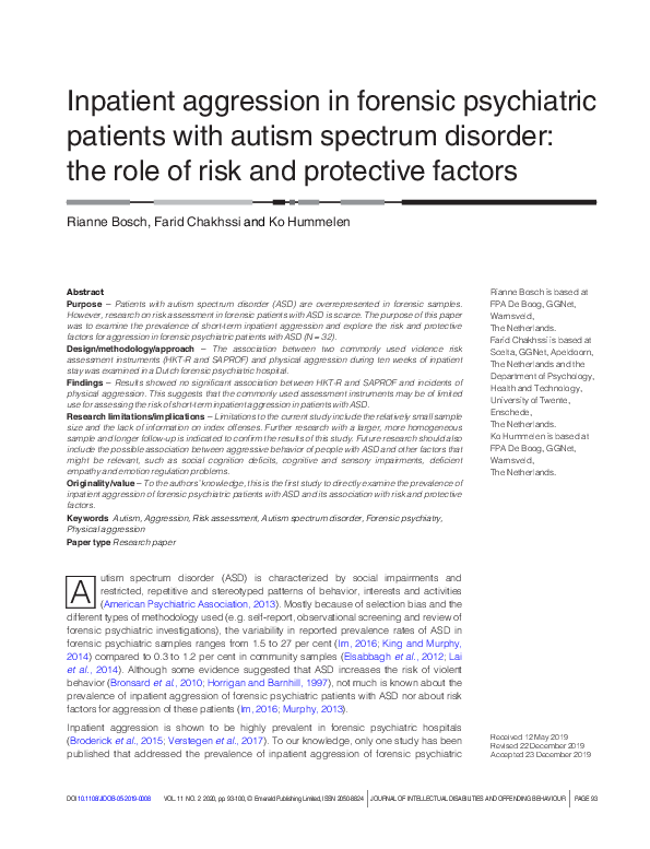 (PDF) Inpatient aggression in forensic psychiatric patients with autism ...