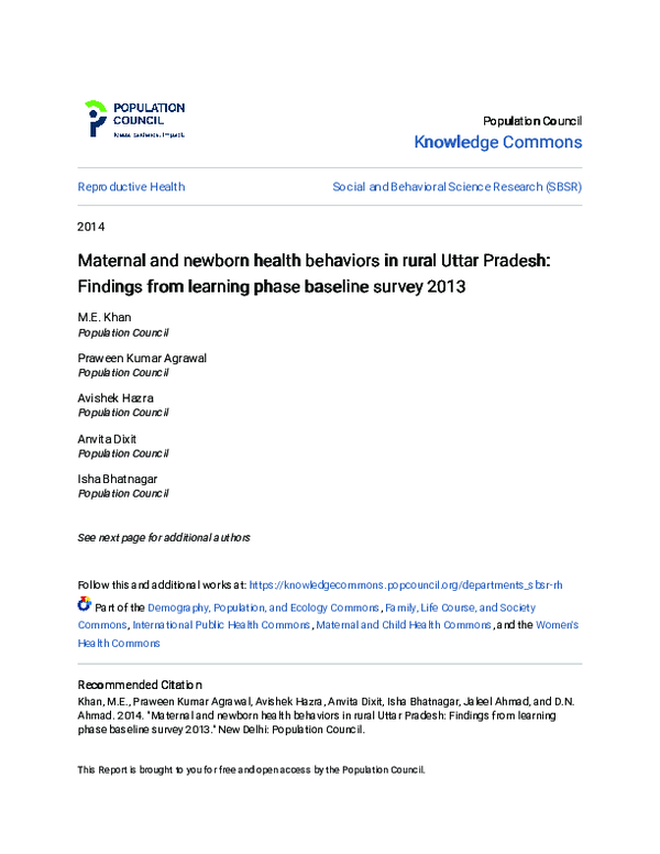 (PDF) Maternal and newborn health behaviors in rural Uttar Pradesh ...
