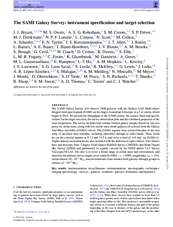 (PDF) The SAMI Galaxy Survey: instrument specification and target selection