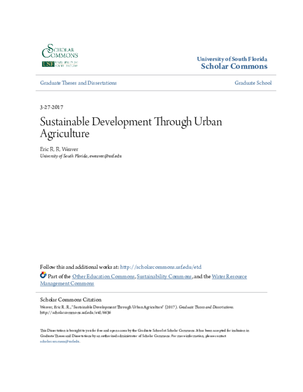 (PDF) Sustainable Development Through Urban Agriculture