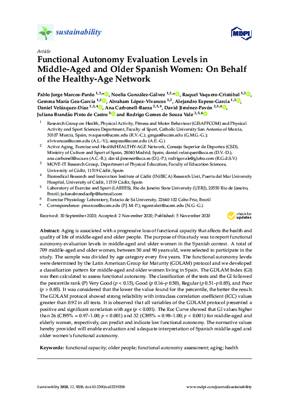 (PDF) Functional Autonomy Evaluation Levels in Middle-Aged and Older ...