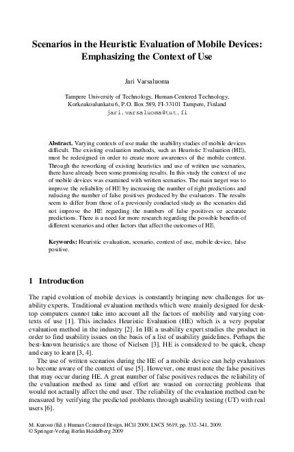 (PDF) Scenarios in the Heuristic Evaluation of Mobile Devices ...