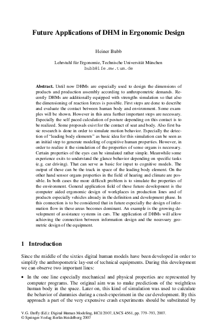 (PDF) Future Applications of DHM in Ergonomic Design