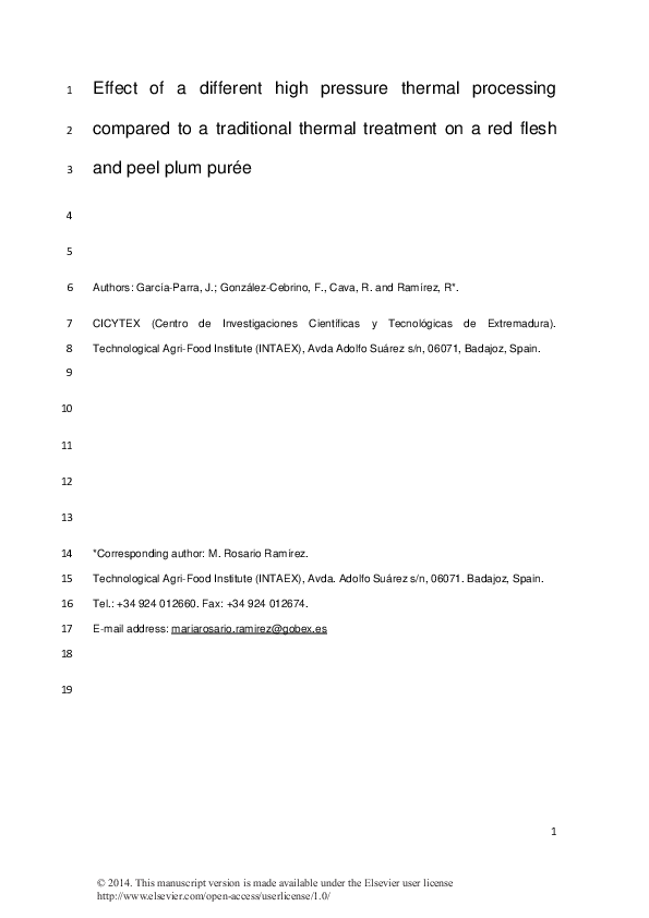 (PDF) Effect of a different high pressure thermal processing compared ...