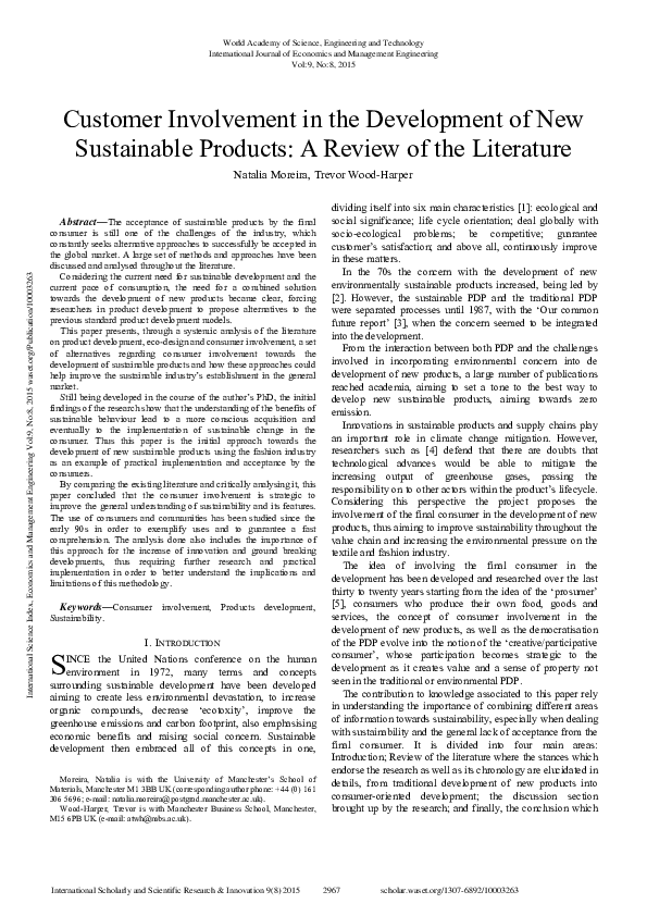 (PDF) Customer Involvement In The Development Of New Sustainable ...
