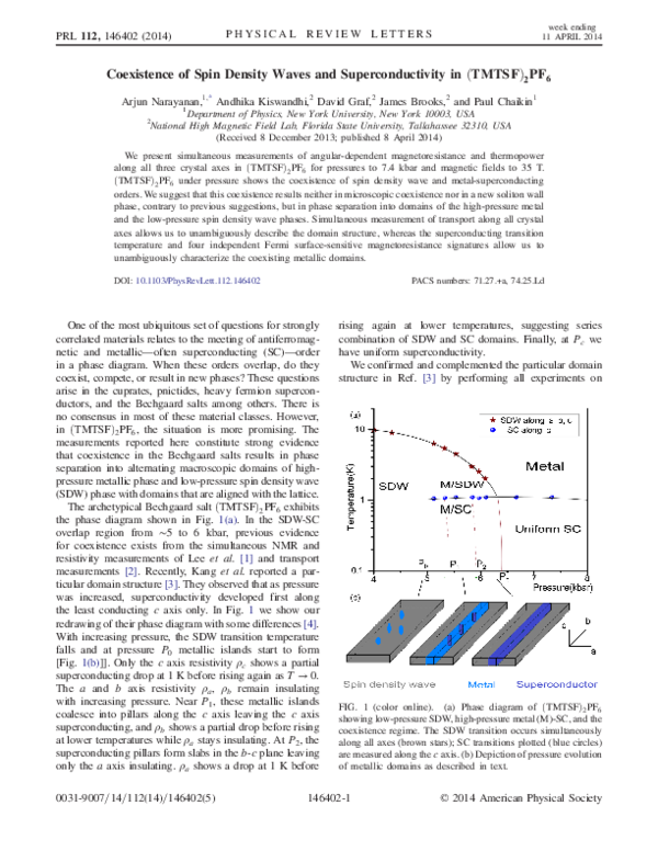 (PDF) Coexistence of Spin Density Waves and Superconductivity in(TMTSF)2PF6