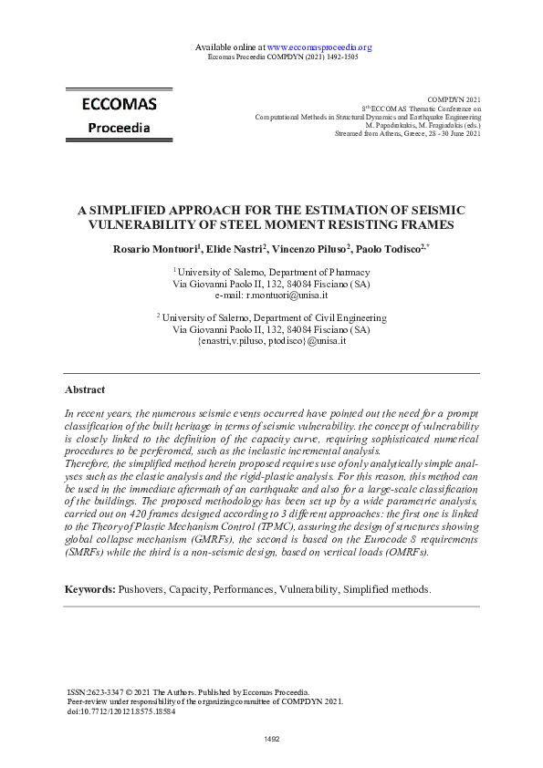 (PDF) A Simplified Approach for the Estimation of Seismic Vulnerability ...