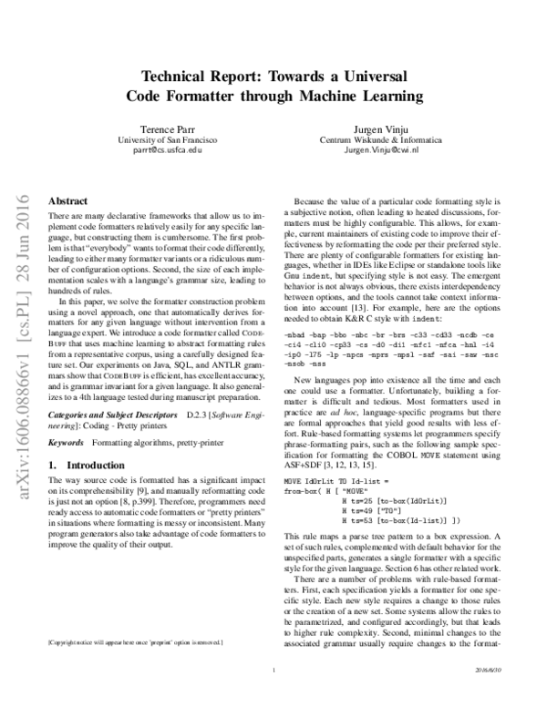 (PDF) CodeBuff: ML-Based Universal Code Formatter