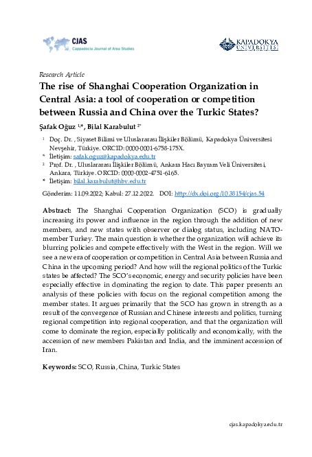 (PDF) The rise of Shanghai Cooperation Organization in Central Asia: a ...
