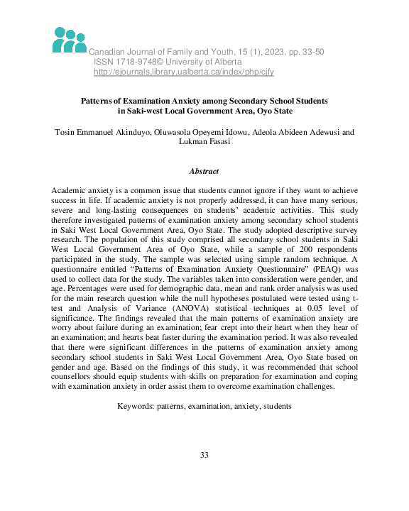 (PDF) Patterns of Examination Anxiety among Secondary School Students ...