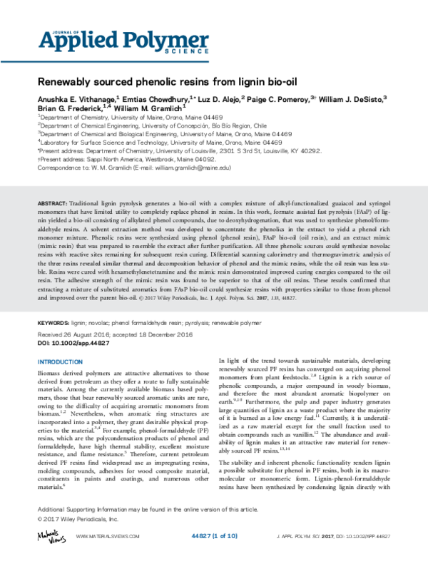 (PDF) Renewably sourced phenolic resins from lignin bio-oil