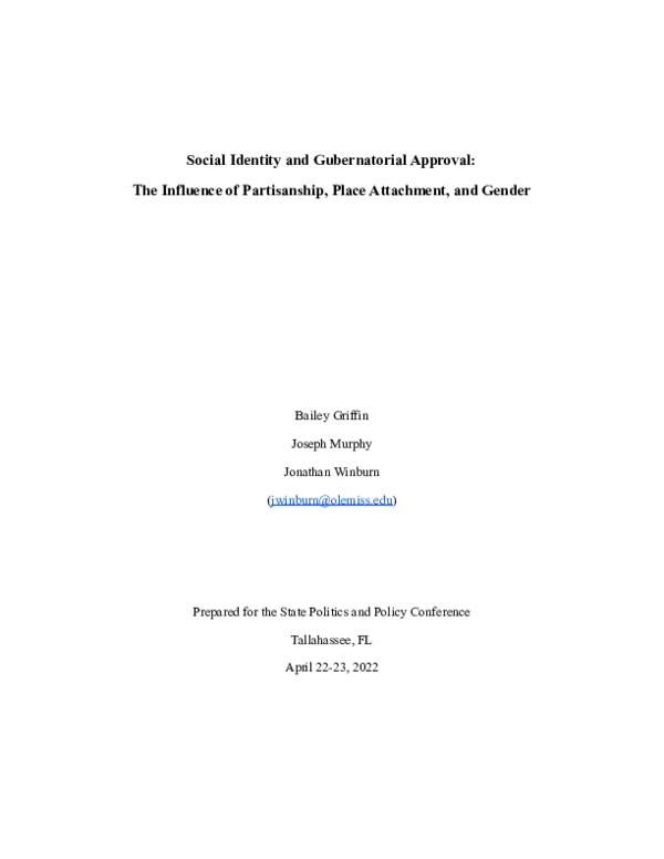 (PDF) Social Identity and Gubernatorial Approval: The Influence of ...