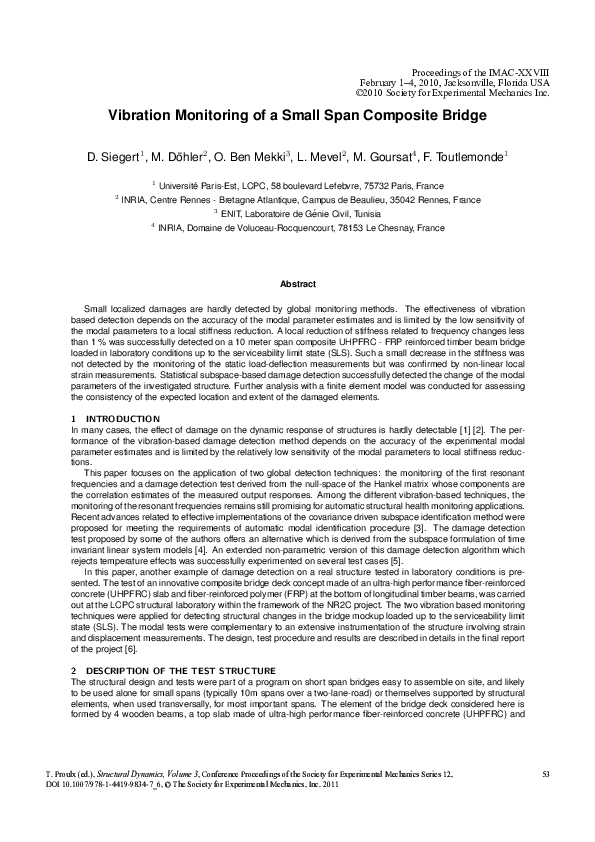 (PDF) Vibration Monitoring of a Small Span Composite Bridge