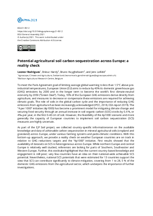 Potential agricultural soil carbon sequestration across Europe: a reality check