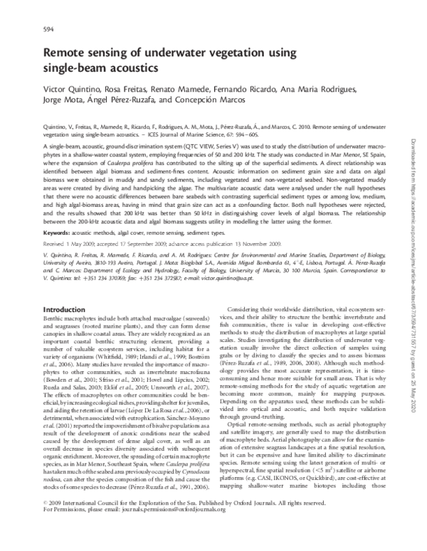 (PDF) Remote sensing of underwater vegetation using single-beam acoustics
