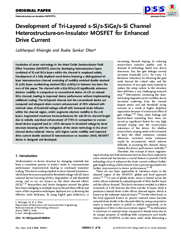 (PDF) Development of Tri-Layered s-Si/s-SiGe/s-Si Channel ...