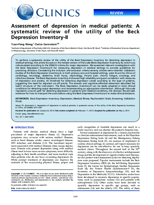 (PDF) Assessment of depression in medical patients: A systematic review ...