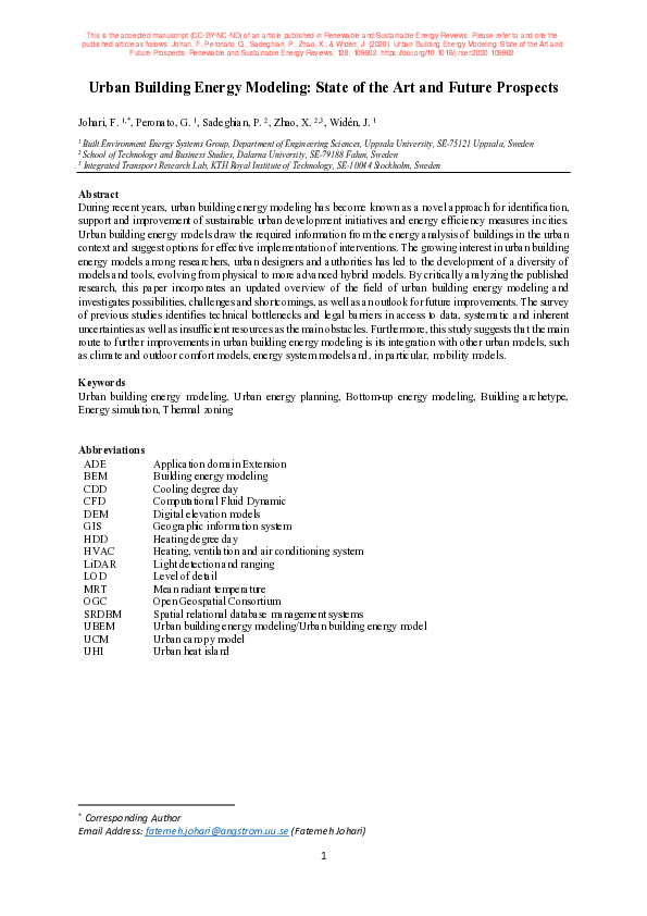 (PDF) Urban building energy modeling: State of the art and future prospects
